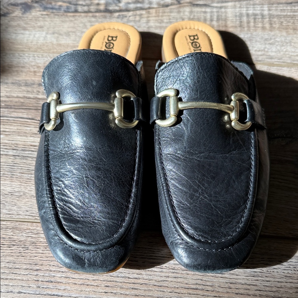 Born Black Leather Slip-On Clogs